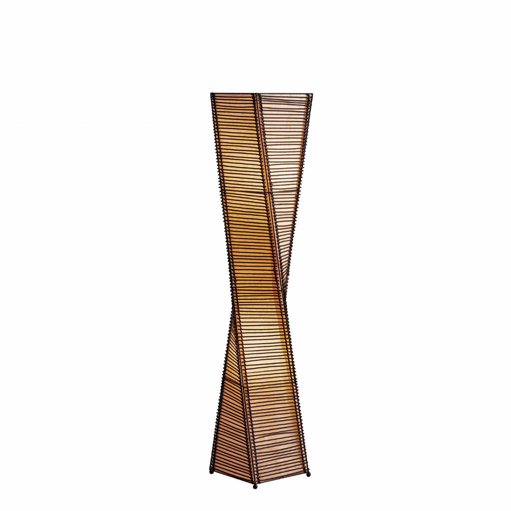 50" Black Floor Lamp With Black and Tan Twisted Cylinder Shade-2