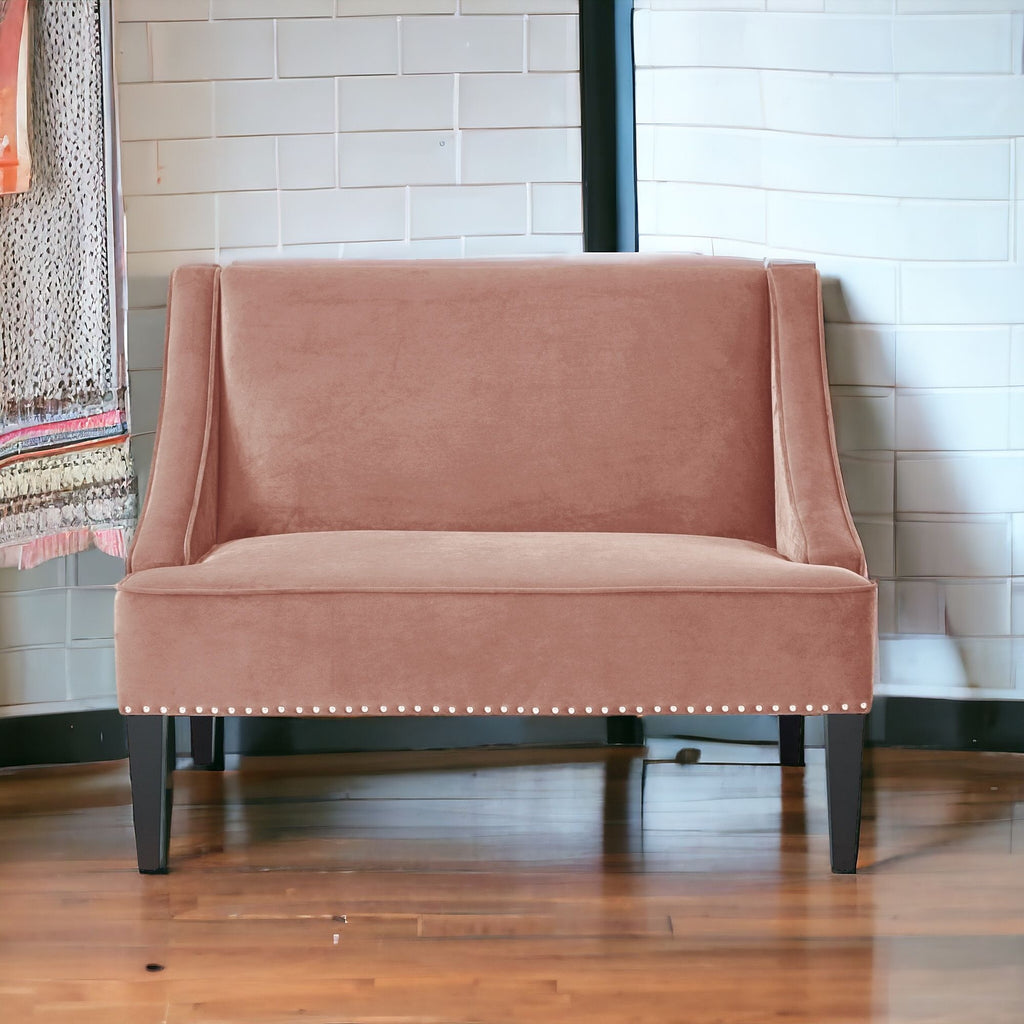 45" Blush And Brown Upholstered Velvet Bench-1