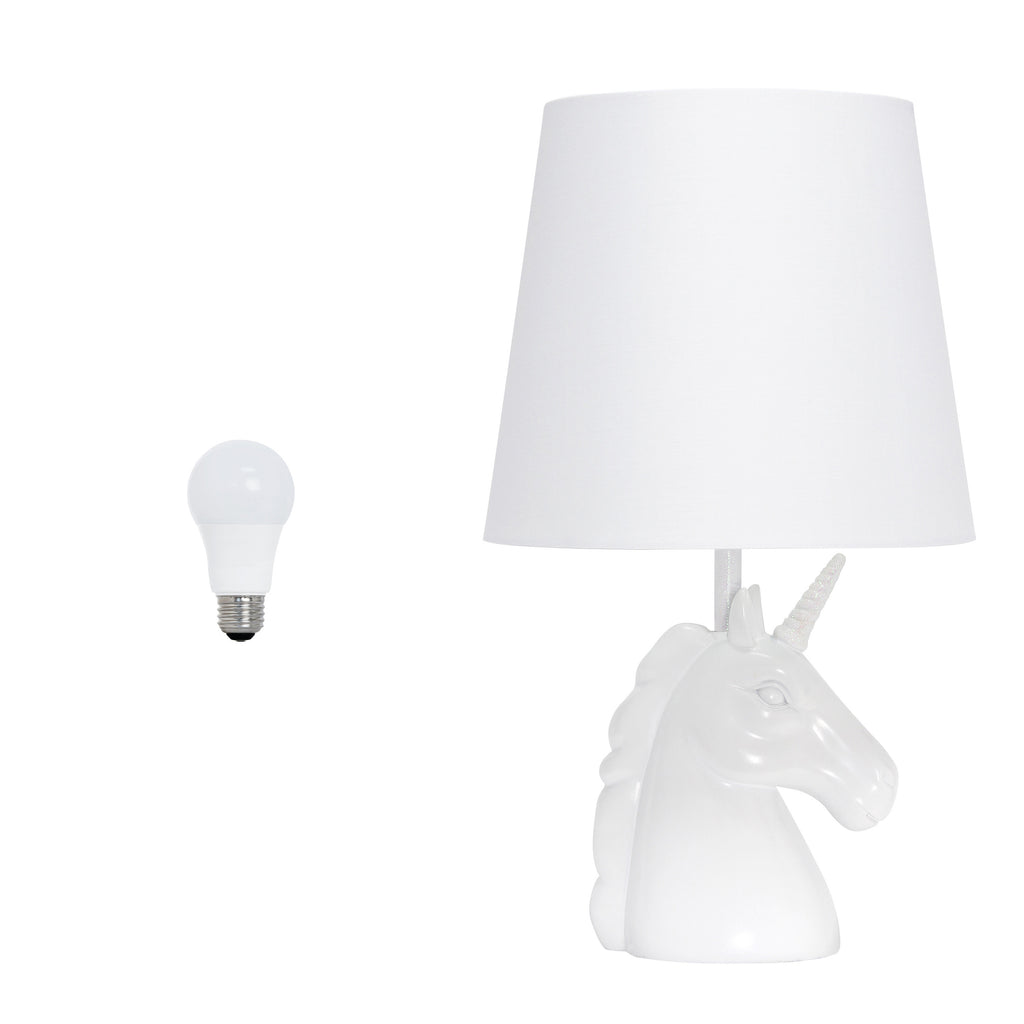 16" White Novelty Table Lamp LED With White Drum Shade-1