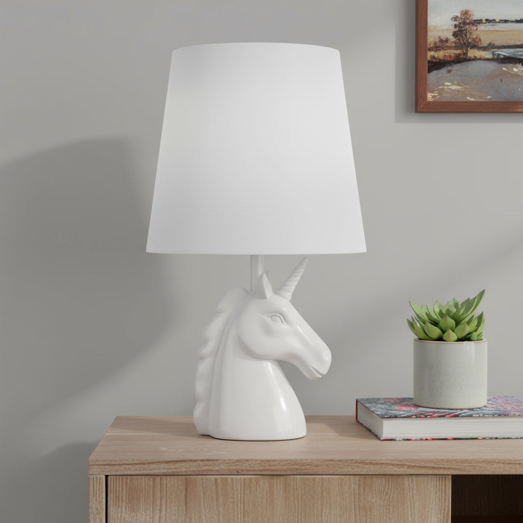 16" White Novelty Table Lamp LED With White Drum Shade-0