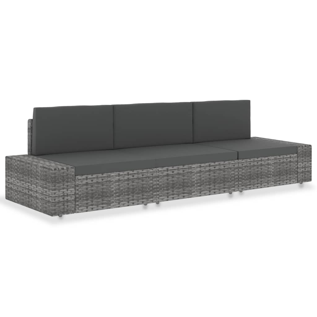 NNEVL Sectional Sofa 3-Seater Poly Rattan Grey-0