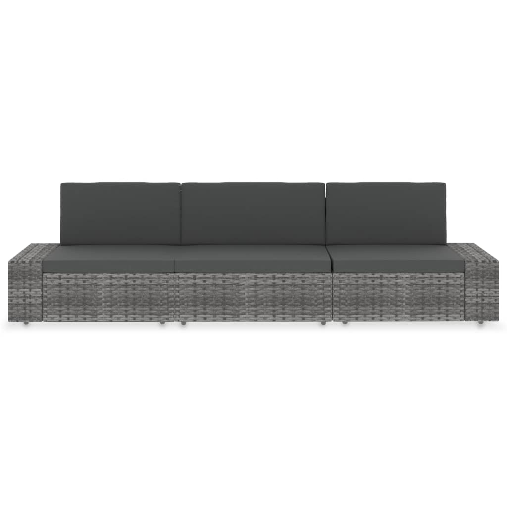 NNEVL Sectional Sofa 3-Seater Poly Rattan Grey-1