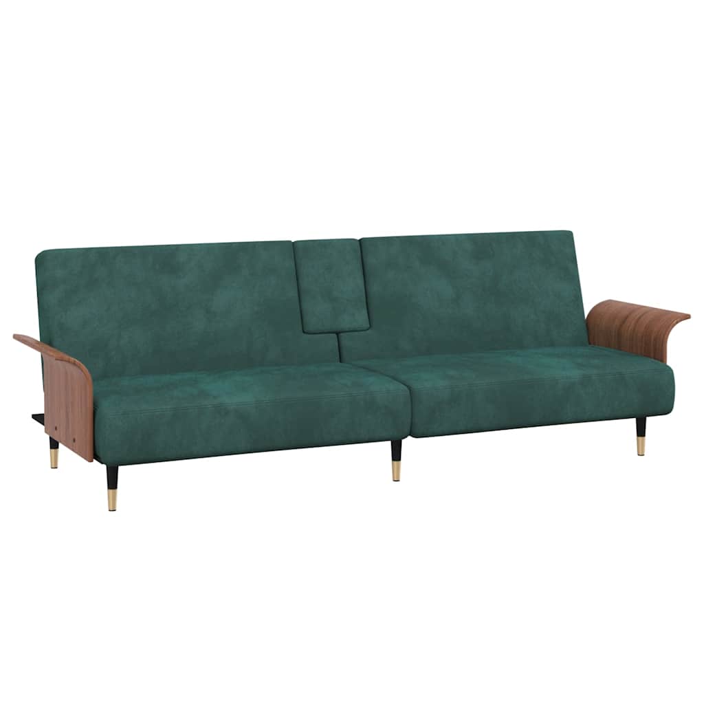 NNEVL Sofa Bed with Cup Holders Dark Green Velvet-1