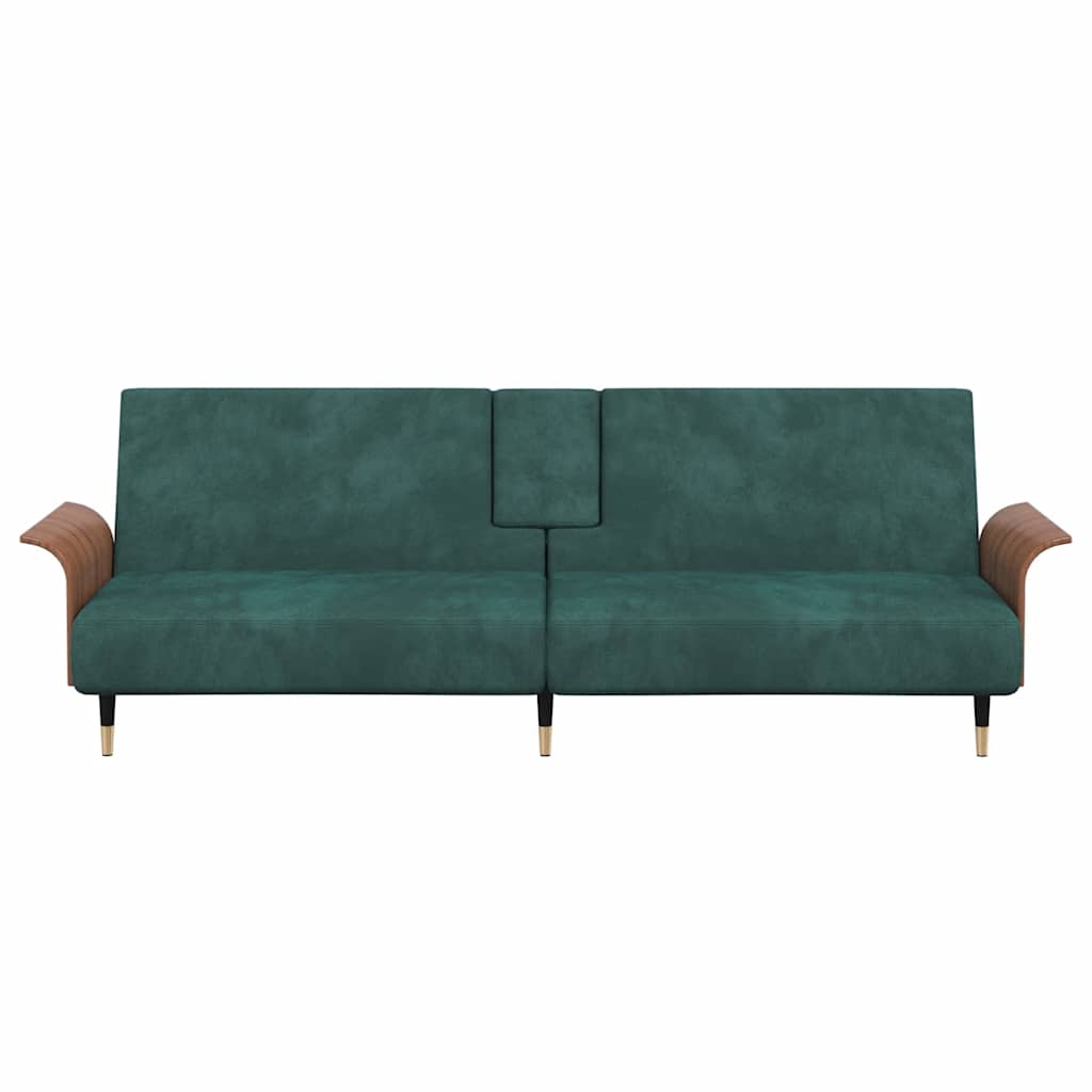 NNEVL Sofa Bed with Cup Holders Dark Green Velvet-3