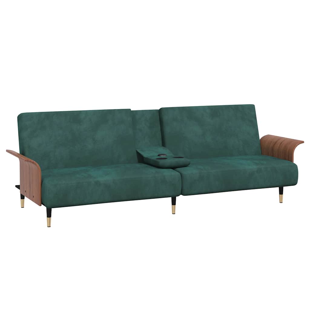 NNEVL Sofa Bed with Cup Holders Dark Green Velvet-4