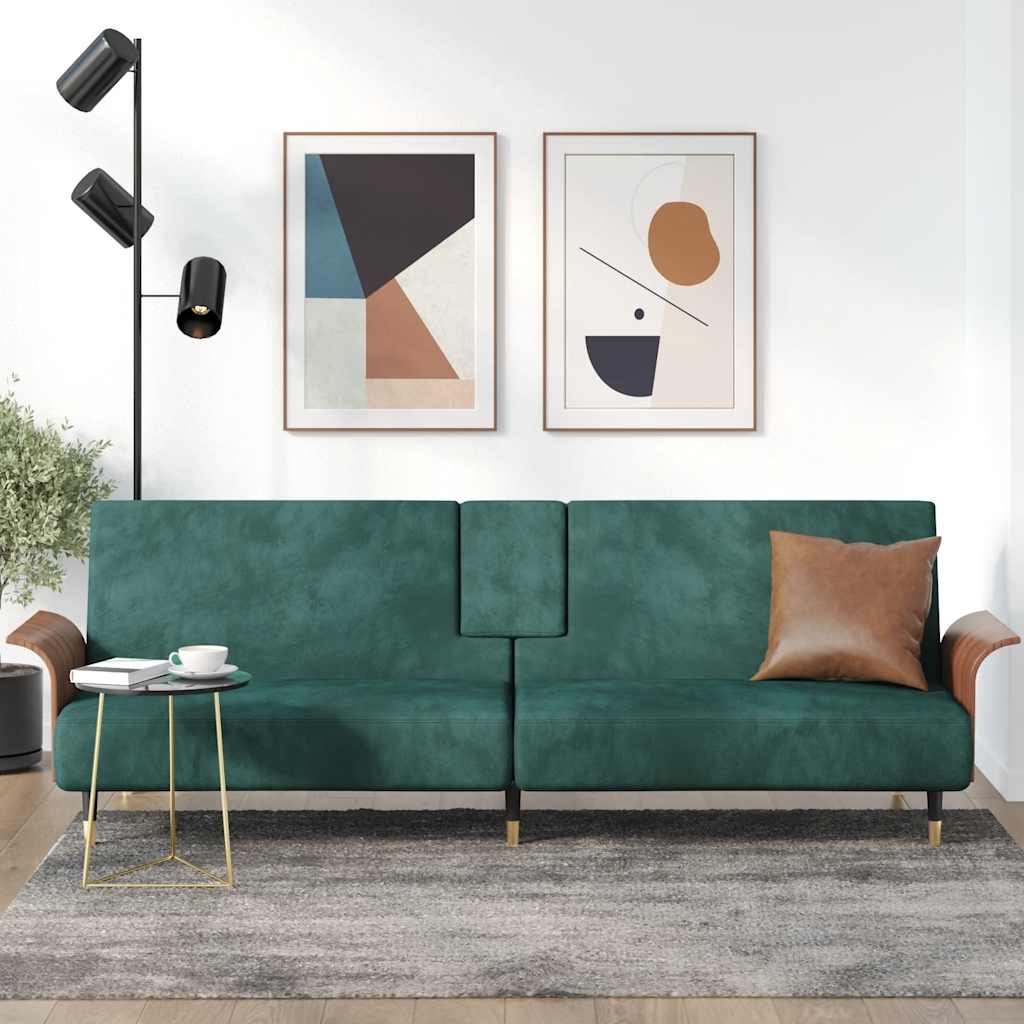 NNEVL Sofa Bed with Cup Holders Dark Green Velvet-0