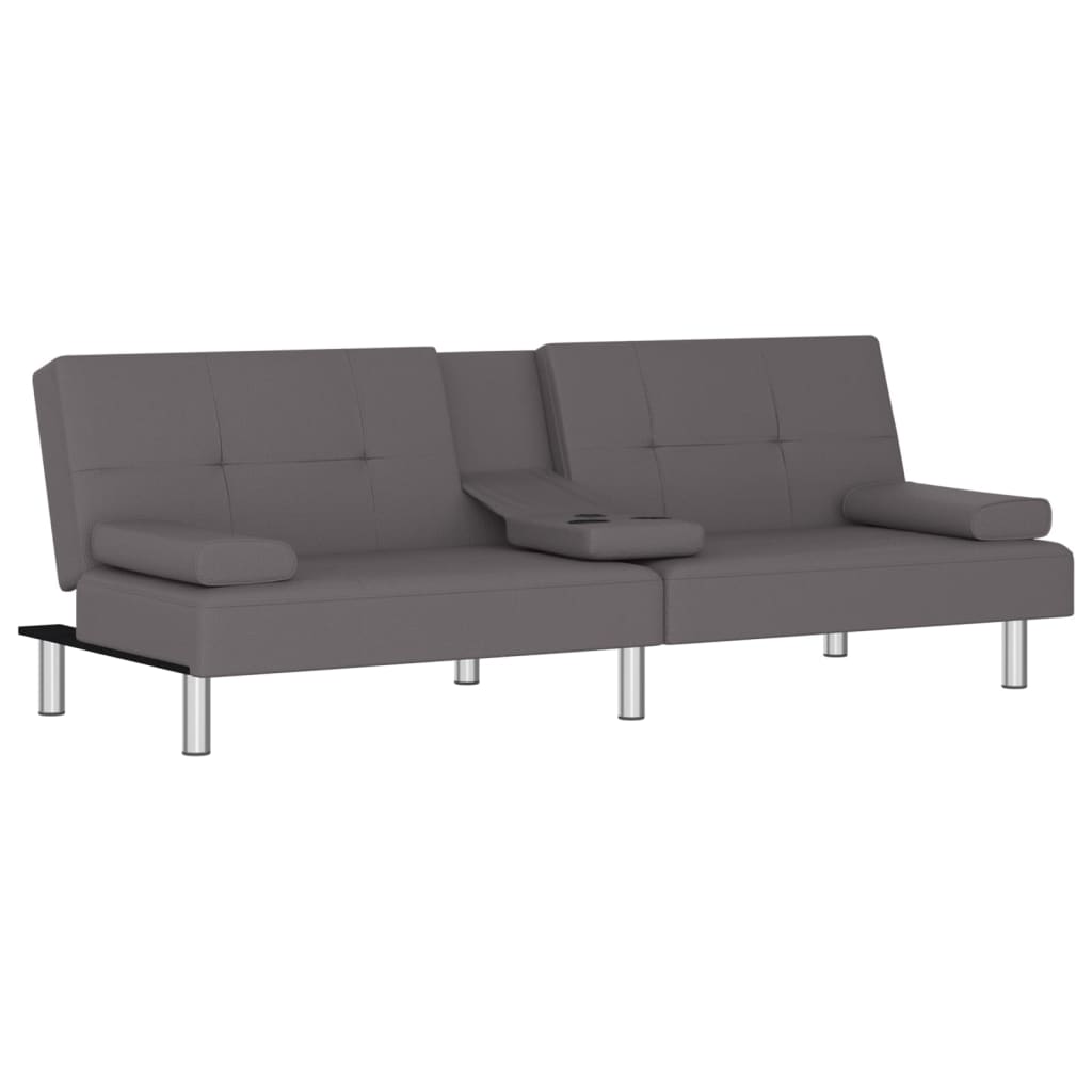 NNEVL Sofa Bed with Cup Holders Grey Faux Leather-3