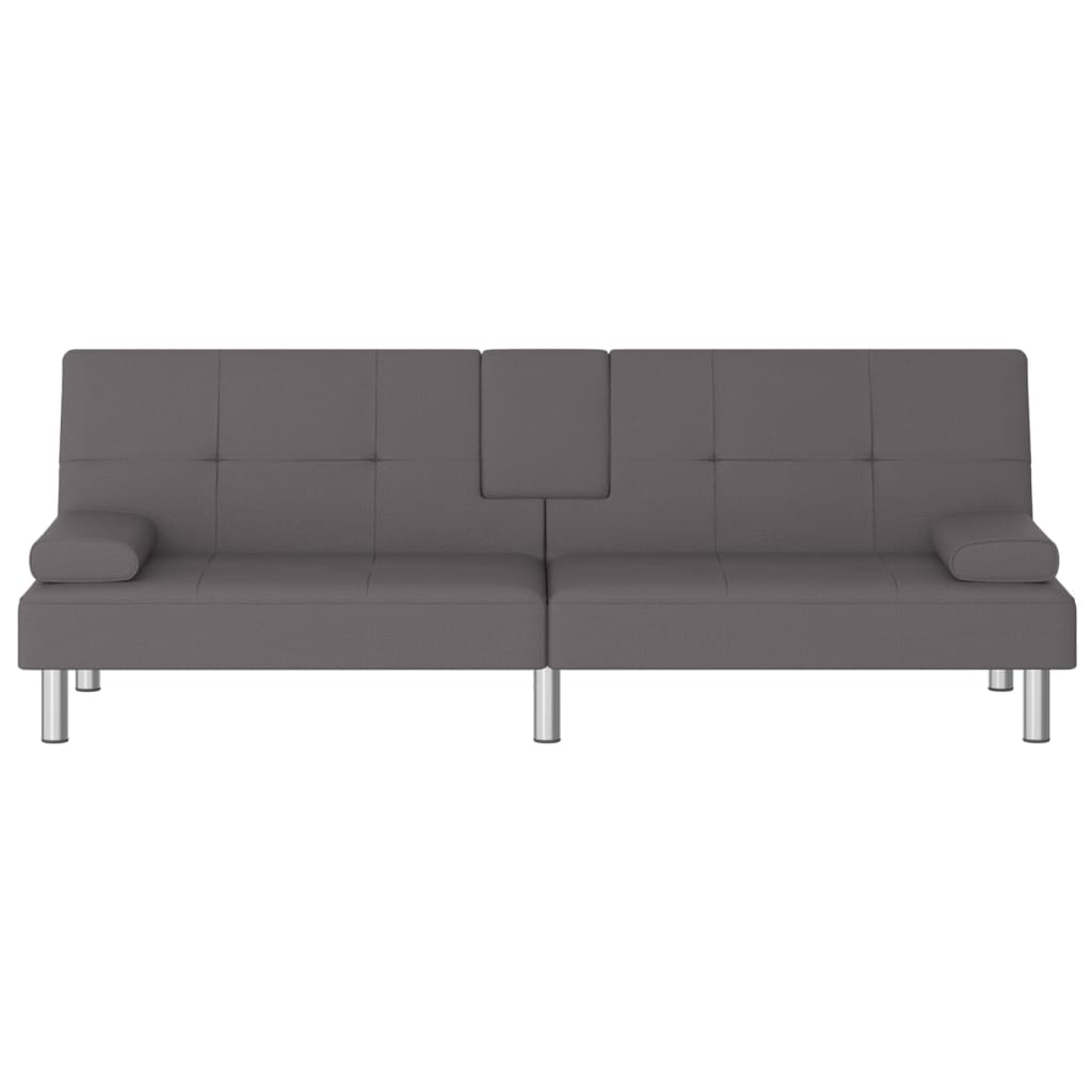 NNEVL Sofa Bed with Cup Holders Grey Faux Leather-4