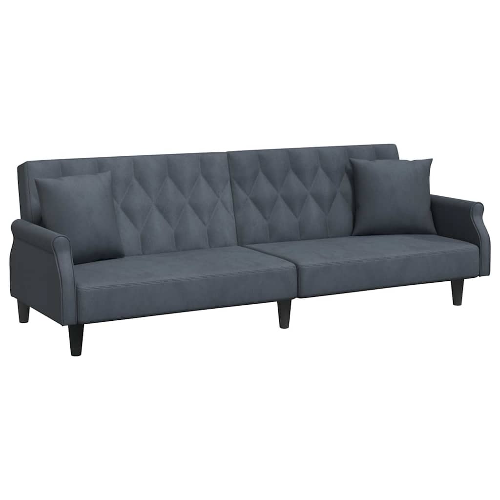 NNEVL Sofa Bed with Armrests Dark Grey Velvet-1