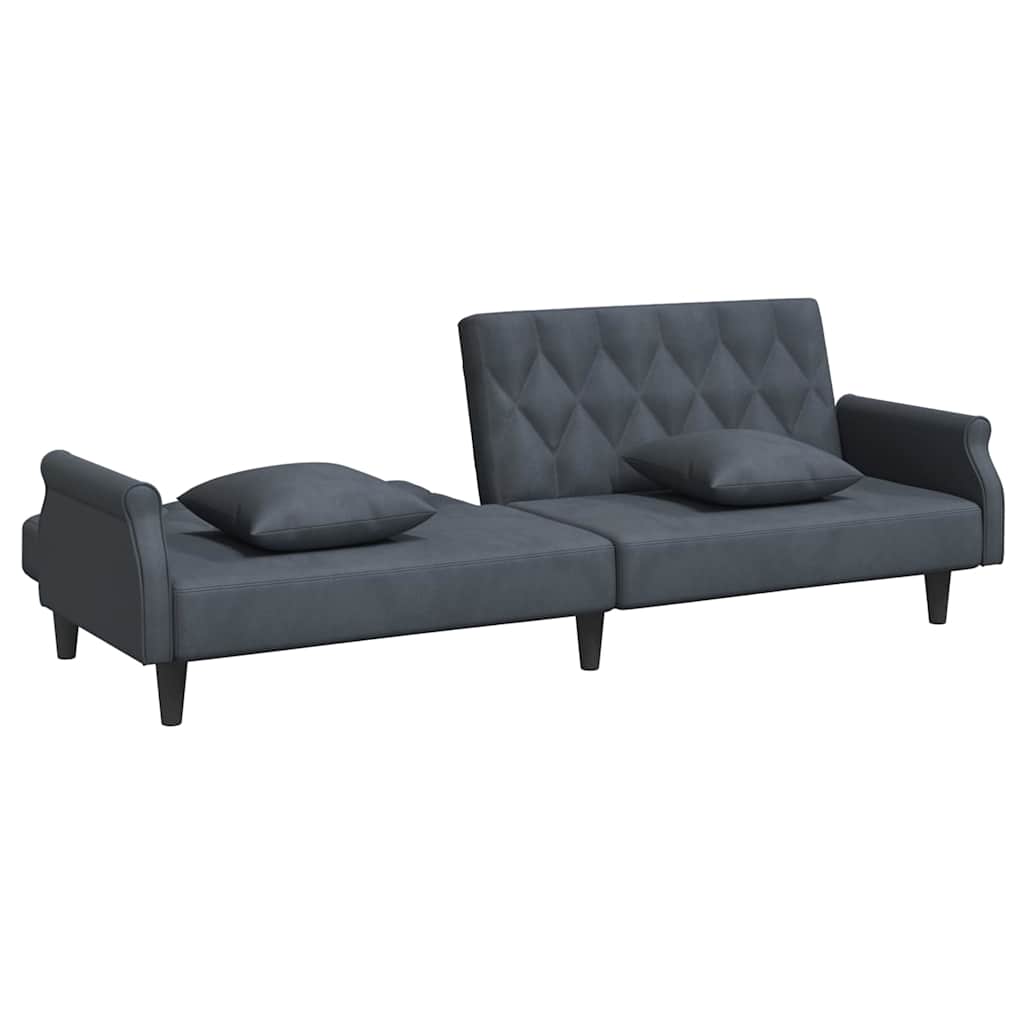 NNEVL Sofa Bed with Armrests Dark Grey Velvet-4