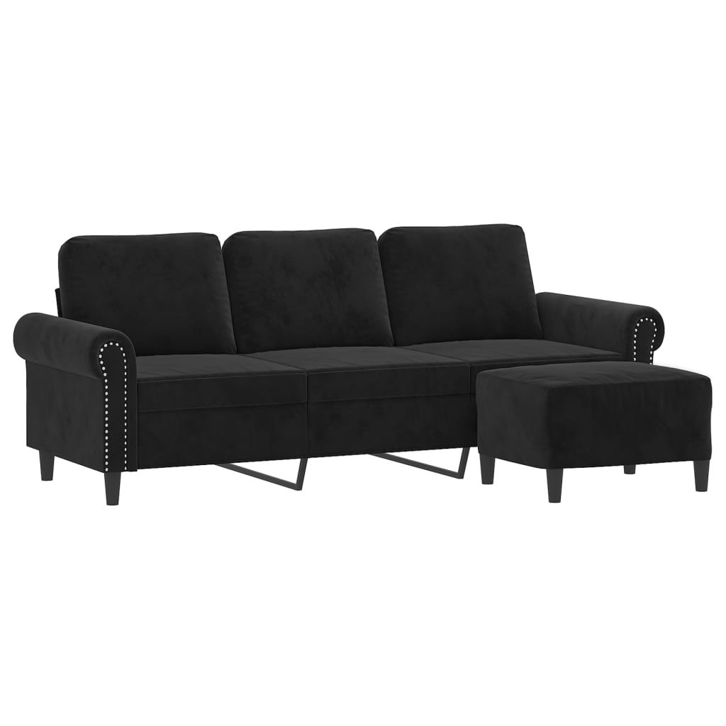 NNEVL 3-Seater Sofa with Footstool Black 180 cm Velvet-2