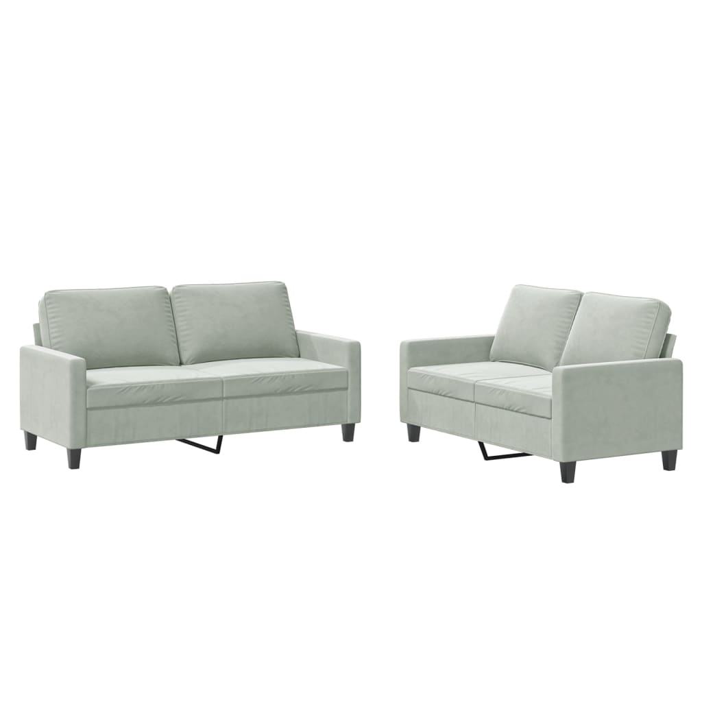 NNEVL 2 Piece Sofa Set with Cushions Light Grey Velvet-1