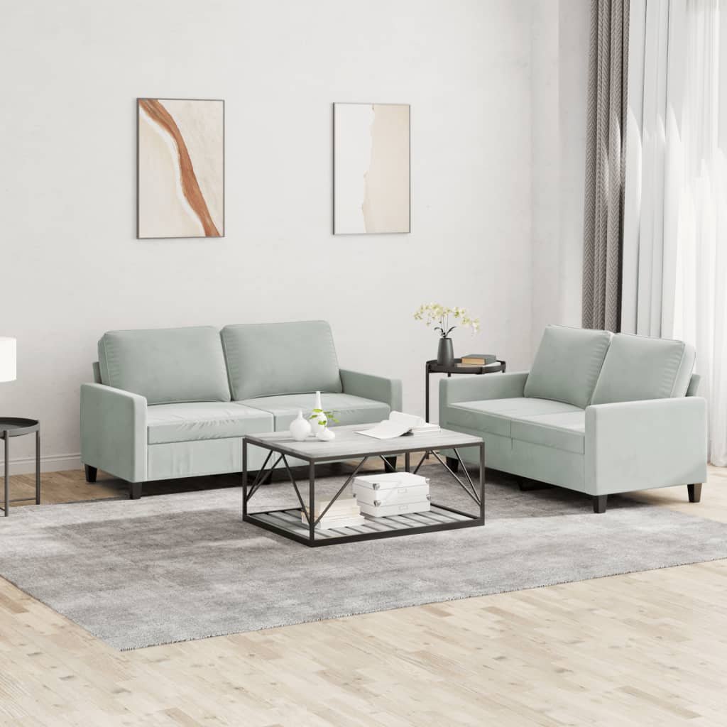 NNEVL 2 Piece Sofa Set with Cushions Light Grey Velvet-0