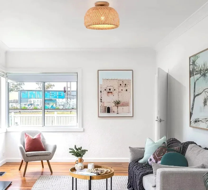 Handmade Boho Bamboo Wicker Ceiling Light Brown-1