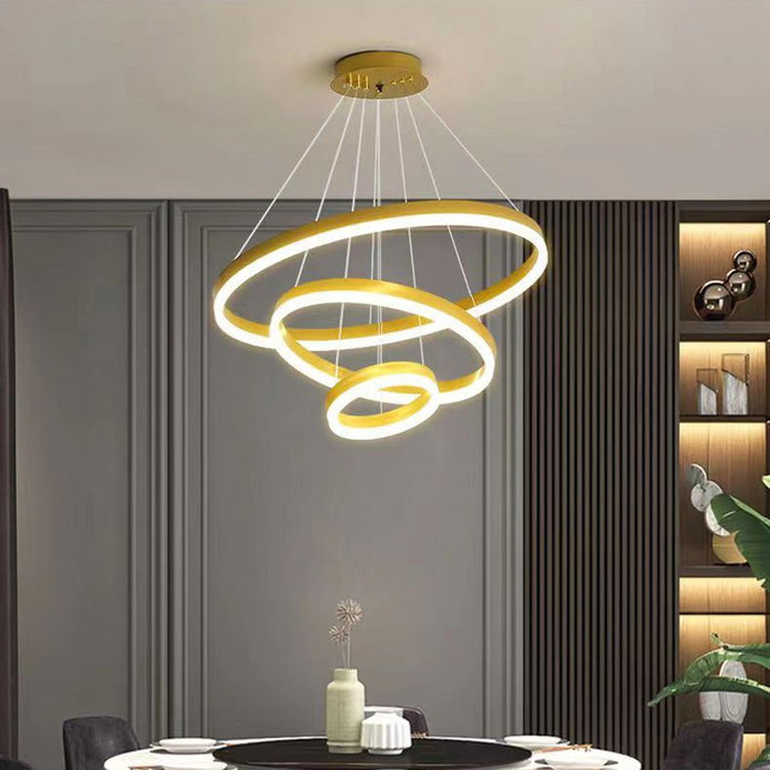 NNEDSZ Gold 3 Rings Minimalist LED Pendant Light Adjustable Circular Chandelier-0